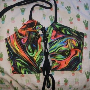 Acid Trip Lace Up Crop Top